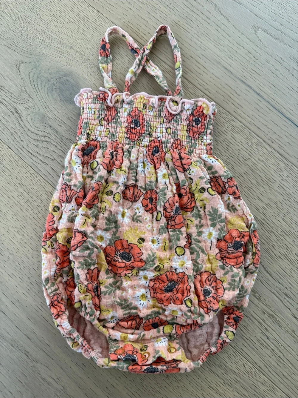 Angel Dear | Organic Cotton Muslin Floral Smocked Baby Romper